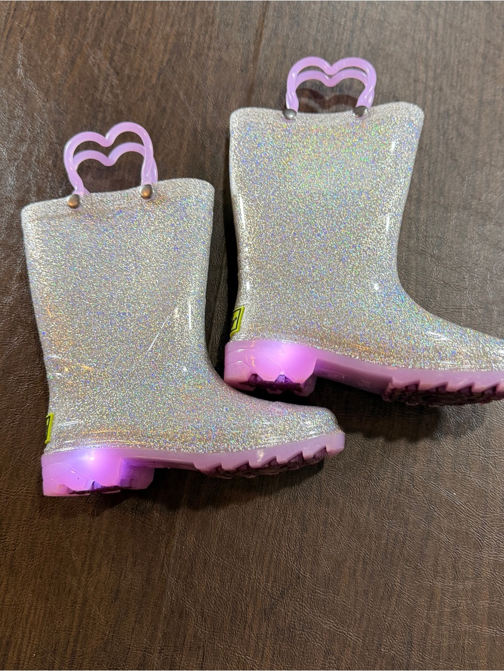 Western Chief Abby Glitter Rain Boots Light-up soles Sz 8 Toddler